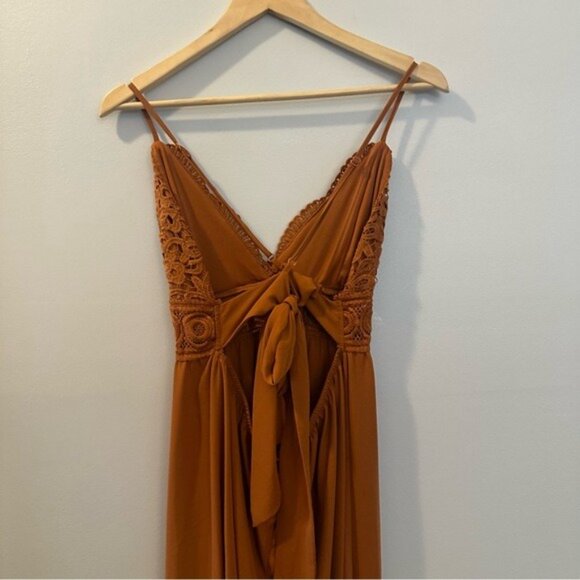 Blashe Burnt Orange Crochet Cross-Back Halter Wide-Leg Jumpsuit Size Large - Picture 7 of 14